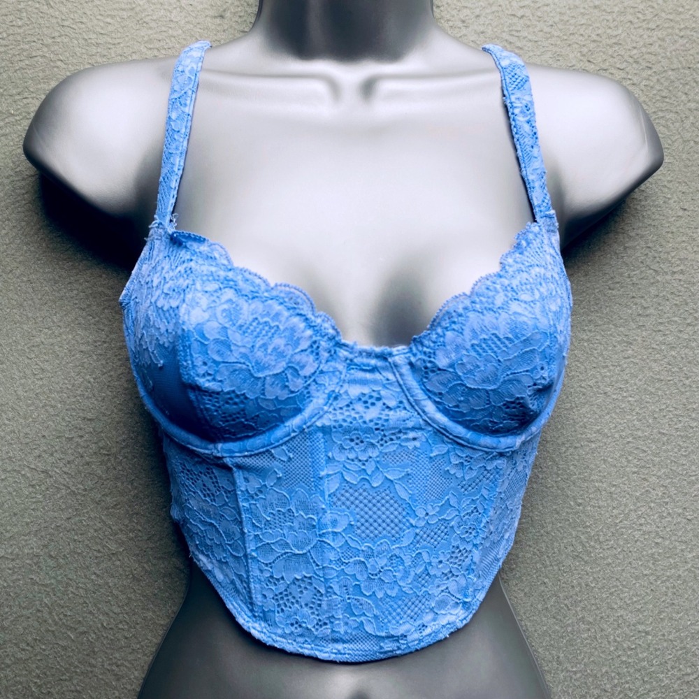 Gilly Hicks Women Lace Bustier Corset Bra Blue XS Underwire Lingerie Top